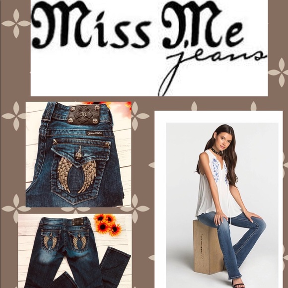 Miss Me Womens Embroidered Angel Wings Faux Flap Skinny Jeans